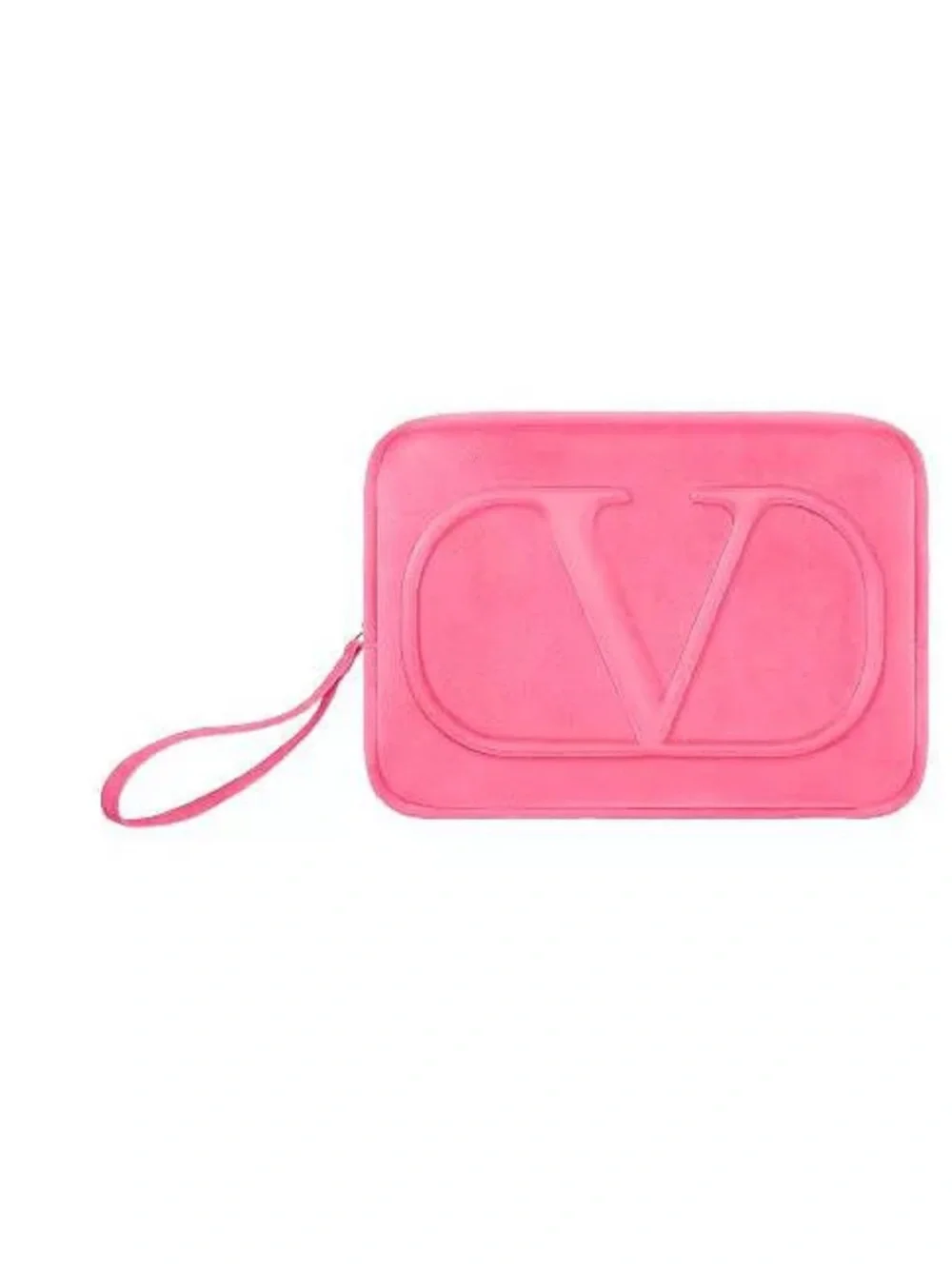 Authentic Valentino velvet Coral Pink Embossed Wristlet / makeup cosmetic bag